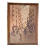 Vintage Signed Oil on Canvas, Streetscape