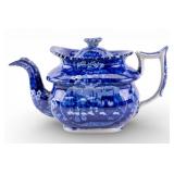 Staffordshire Historical Blue Flow Blue Teapot