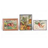 3 Framed Needlework Embroidered Wall Hangings