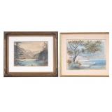 Watercolor Landscape Paintings, Signed