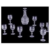 Cut Crystal Decanter, 9 Goblets