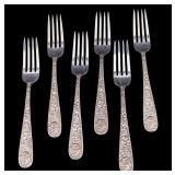 6 Repousse S. Kirk & Son Silver Dinner Forks