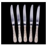 5 S. Kirk & Son Repousse Sterling Knives