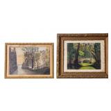 2 Framed Impressionist Pastel Landscape Paintings