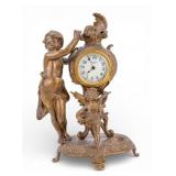 Figural New Haven Enameled Brass Mantel Clock