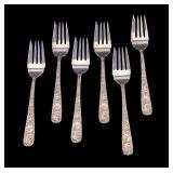6 S. Kirk & Son Repousse Silver Salad Forks