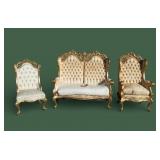 Rococo Style French Gold-Leaf Parlor Set (3 Pcs)