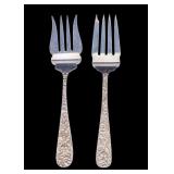 2 S. Kirk & Son Repousse Silver Meat Forks