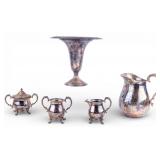 Vintage Silver Plate Partial Tea Service, Vase