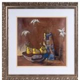 Trey Still Life Oil on Paper, Framed