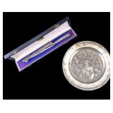 Early 19th C Block Tin Pewter Plate & Elmo Knife