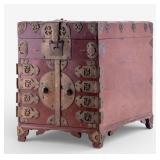 19th C Korean Royal Red Lacquer Cosmetic Box
