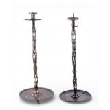 Rare Pair 19C Korean Candlesticks, Lattice Stem