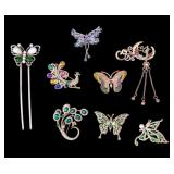 Rhinestone Brooches and Hair Pin