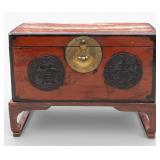 19th C Korean Red Lacquer Box on Frame