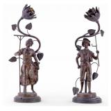Antique Spelter Figural Lamp Pair