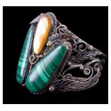 Sterling Silver Navajo Malachite Cuff Bracelet