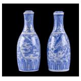 Pair of Japanese Blue & White Sake Bottles