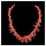 Early Coral Branch and Sterling Necklace