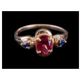 14K Gold Ring w/ Amethyst, Blue Topaz