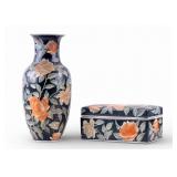 Chinese Porcelain Floral Vase & Matching Box
