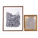 2 Framed Black & White Prints of Line Work