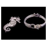 Sterling Silver Brooch and Hinged Bangle Bracelet