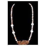 Carved Stone Bead and Fish Pendant Necklace