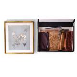 Framed Asian Silk Embroidery, Fabric Remnants