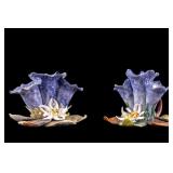 Early Handmade Porcelain Floral Candle Holders