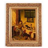 "Lute Player" Antique Signed Reprod. Oil on Board