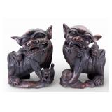 Chinese Carved Hardwood Foo Dogs, Pair