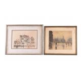 Signed Realist, Impressionist Watercolor, Aquatint