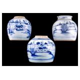 Early Chinese Blue & White Ginger Jars (3)