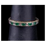10K Gold Band w/ Alternating Emeralds & Diamond