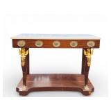 French Marble Top Console Table w/ Bronze Mounts
