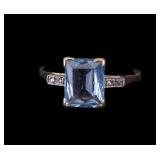 14K Gold Ring w/ Blue Topaz, Diamond Accents