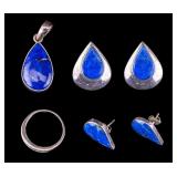 Sterling Lapis Pendant, Earrings Set