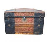 Antique Camel Back Wood and Metal Trunk