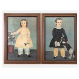 Pair of Portrait Prints Young Girl, Young Boy