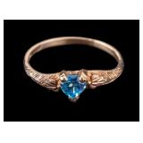 10K Gold Blue Topaz Heart Ring