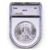 1986 American Silver Eagle MS70 Graded by MCGS