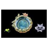 Majolica Pottery Flower Saucer, Murano Frog