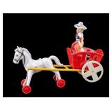 Vintage Plastic Cowboy Pull Toy with Horse & Cart