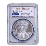 2016 PCGS MS70 Silver Eagle Coin, First Strike