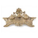 19th C Ornate 2 Port Brass Inkwell