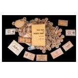 Large Collection of Wooden Coins & Vintage Tokens