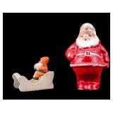 Paper Mache Santa and German Clay Santa Sled
