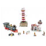 Lighthouse Christmas Train Scenery and Tin Toy