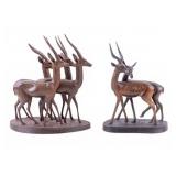 2 Signed Carved Wood Antelope Figurines